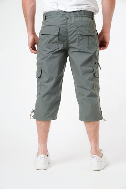 Mens Cargo 3/4 Shorts Lightweight Elasticated Cargo 3Quater Shorts