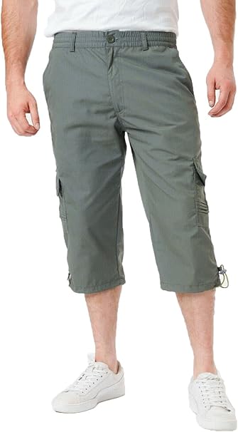 Mens Cargo 3/4 Shorts Lightweight Elasticated Cargo 3Quater Shorts