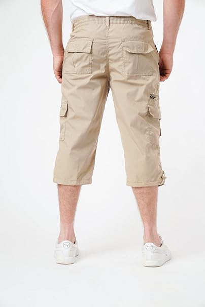 Mens Cargo 3/4 Shorts Lightweight Elasticated Cargo 3Quater Shorts