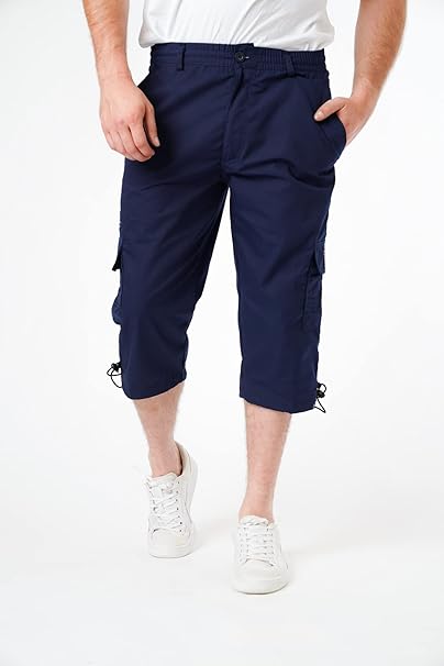 Mens Cargo 3/4 Shorts Lightweight Elasticated Cargo 3Quater Shorts