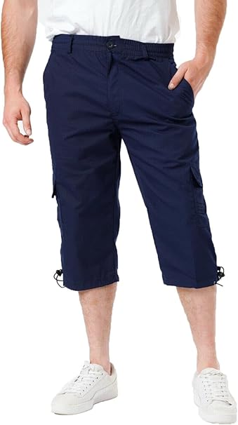 Mens Cargo 3/4 Shorts Lightweight Elasticated Cargo 3Quater Shorts