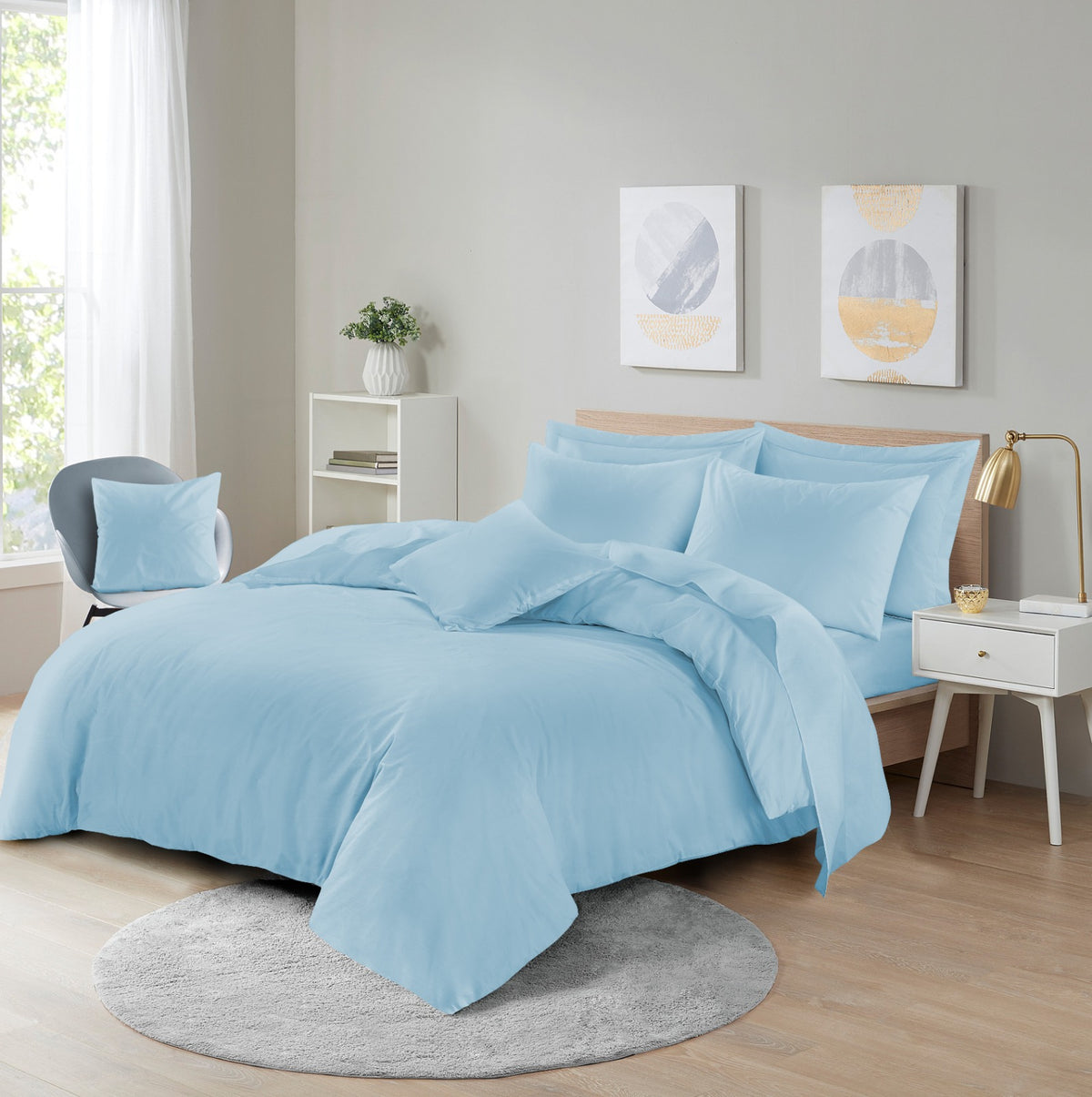 Transform your bedroom into a serene oasis with our luxurious duvet cover set!  Soft, Breathable fabric for ultimate comfort Easy-care materials for hassle-free maintenance Gentle on skin, perfect for sensitive sleepers Coordinating pillow shams for a polished look Protects your duvet from stain or water  Upgrade your bedroom essentials with our premium duvet covet set, designed to provide the prefect blend of comfort, style, and practicality. Treat yourself to a cozy retreat that's as inviting as a cloud.